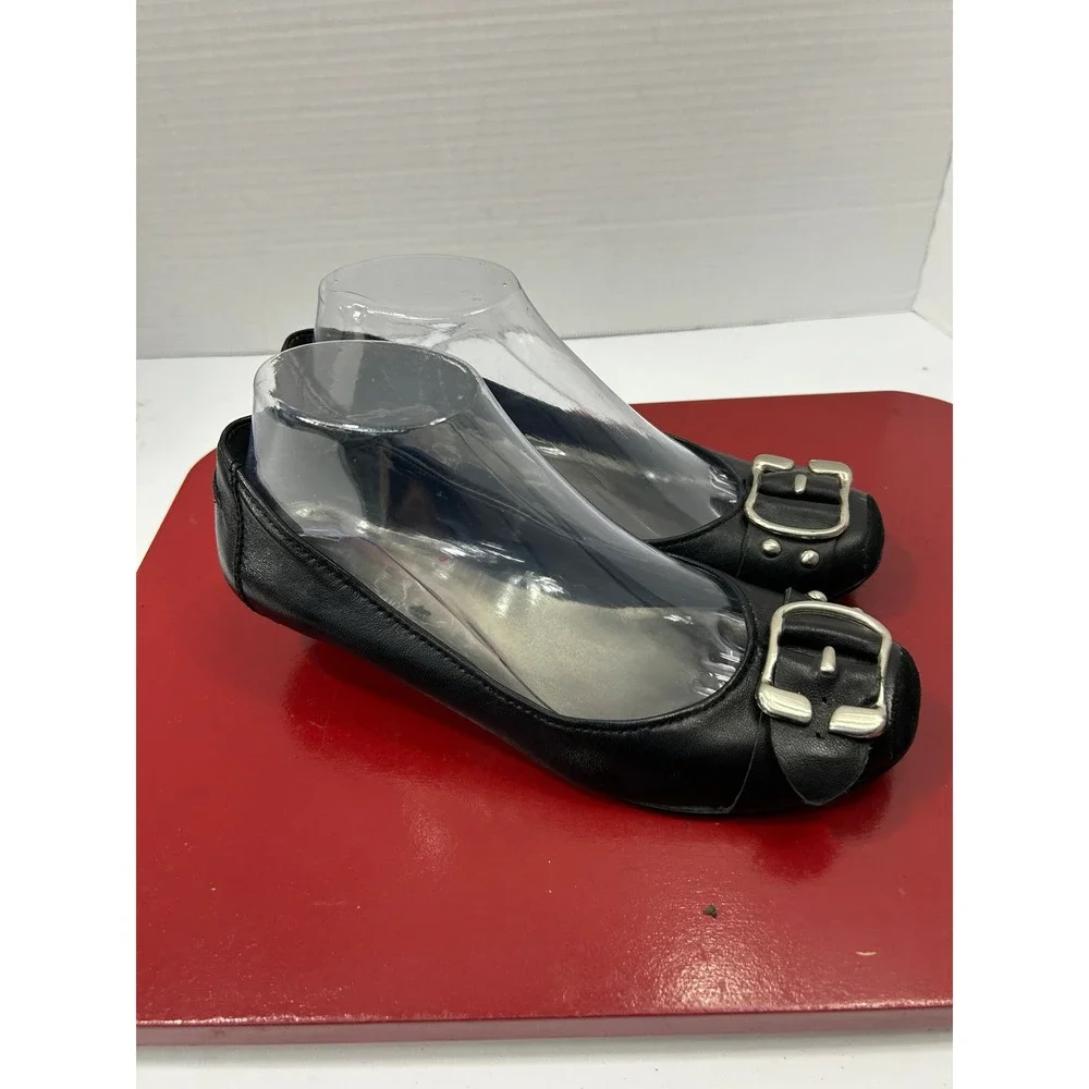 Jessica Simpson Buckle Wedge Heels 6.5 Black Leather Studded Goth Office Indie